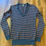 J.Crew  sweater women’s small gray orange stripe long sleeve v-neck cotton Photo 0