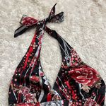 Wet Seal Vintage 90s Satin Floral Halter Top with Red and Black Accents Photo 1