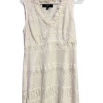 Nine West Urban Nomad Ivory Raw Lace Edge Shift Dress V Neck Size 12 Photo 0