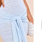 Pretty Little Thing BABY BLUE TEXTURED BANDEAU TIE DRAPE BODYCON DRESS Photo 2