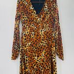 W118 By Walter Baker Orange Leopard Print Long Sleeve V-Neck Maxi Dress Sz M NWT Photo 2