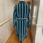 Unisex Striped 100% Cotton Bathrobe Green Beige belted Size Large Photo 6