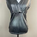 Ann Taylor  Top XS Silver Shimmery V-Neck Sleeveless Sheer Metallic Women New NWT Photo 2