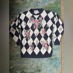 Vintage 80s Ninon de Lenclos diamond floral knit tunic sweater, size large Gray Photo 1