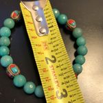 Faceted Jade Bead Bracelet w Bronze Accent Beads w Coral & Turquoise Inlay Photo 1