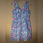 Lilly Pulitzer  🎯 Blue & Pink Paisley Patterned crochet neck mini Dress size 8 Photo 5