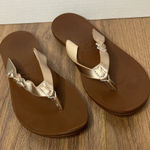 Freewaters Women’s Leather Sandals Size 6.5 Gold Braided Strap Flip Flops Brown Photo 0