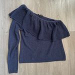 Ella Moss NWOT Loli One-Shoulder Ruffle Knit Navy Blue Sweater size Small Photo 4