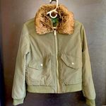 Wild Fable  Coat Women Medium Faux Fur Hood Bomber Jacket Green Cozy Photo 0
