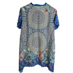 Johnny Was  Silk Tunic Top Womens Small Blue Koi Fish Floral Button Up Art Photo 1