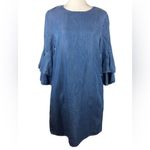 Beach Lunch Lounge Women's Denim Shift Dress Bell Ruffle Sleeve Photo 5