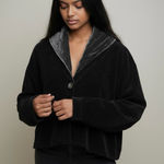 margaret o'leary  Vintage Black Plush Chenille 1 Button Jacket Velvet Collar Boxy Photo 0