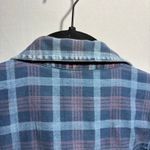 VTG Denim Plaid Button Up Top Chambray Jean Flannel Shirt Sz L Cotton 80s 90s Blue Size L Photo 5