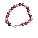 Vtg Glass Faux Purple Pearl Bracelet Sterling Silver Clasp Knotted Estate 7.5" Photo 2