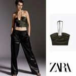 ZARA Satin Effect Black Draped Halter Top Crop Cropped Size S NWT Blogger Photo 2