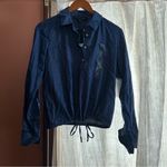 Tommy Hilfiger Drawstring-Hem Cinched Tie Hem Popover Top Blue Shirt Collar NWT Photo 2