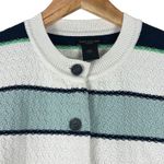 Ann Taylor  Cardigan Womens XS White Blue Striped Cardigan Coastal Grandmother Photo 3