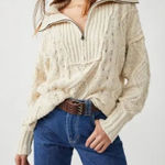 Free People  Driftwood Cable Knit Polo in Ivory Size Medium M Fisherman Oversized Photo 0