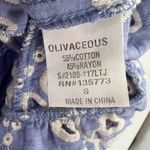 Olivaceous  eyelet embroidered ruffle top cropped flirty romantic blue white S Photo 3