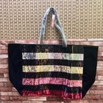 Victoria's Secret  Sequin Black and Pink Striped Tote Photo 4