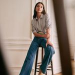 Sézane Tomboy Button Down Long Sleeve Shirt | Size US 6 (38) | Ecru/Blue Stripes Photo 5