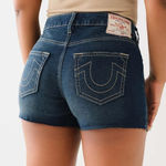 True Religion Jennie Mid Rise Raw Hem Shorts - Size 31 - Dark Scorched Wash NWT Photo 1