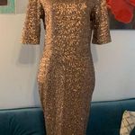 Pim + Larkin  Sequin Midi Dress Size Medium Brown Gold Shimmer Party Back Zip Photo 0