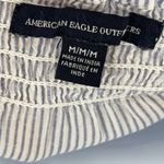 American Eagle  Smocked Off the Shoulder Pinstripe Blue White Bell Sleeve Top Photo 5
