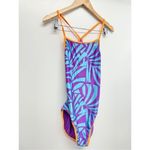 Nike  Vintage Swimsuit Reversible Size Large Blue Purple Open Back One Piece Photo 2