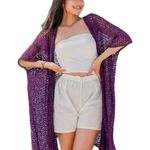 Dewi Shinta Loose Crochet Knit Short Sleeve Open Longline Cardigan One Size Purple Size undefined Photo 0