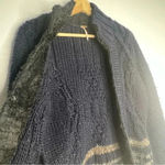 Free People North Star Cardigan Navy Cable Knit with Faux Fur Collar Photo 4