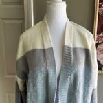 Striped Open Front Cardigan Sweater Long Sleeve Knitwear Duster Small Coastal Gray Photo 4
