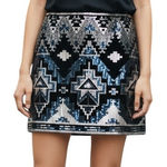 EXPRESS Gorgeous Aztec Geometric Sequin Mini Stretch Skirt NWT $60 Size XSmall Photo 0