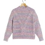 Maeve Anthropologie Multicolor Cable Knit Sweater Large Pastel Purple Pink Photo 0
