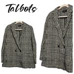 Talbots  Ladies Black/White Business Wool Blend Button Pea Coat Size 12 Petite Photo 1