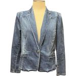 INC International Concepts Puff Shoulder Denim Jean Jacket Large Blue Photo 0