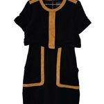 TOCCIN Black & Tan Faux Suede Stretch Hourglass Sheath Mini Dress Size 10 Photo 3