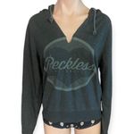 Young & reckless  Women’s Large Dark Gray Jersey Knit V-Neck Hoodie Photo 0