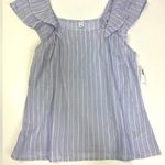 Old Navy  Blue and White Striped Shirt Ruffle Shoulder Size M NWT Photo 0