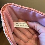 Vintage Pink and Tan Woven Straw Tote Bag with Butterfly Photo 5