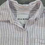 Lola River Button Down Shirt Womens Small Linen Striped Purple/White Beach Tunic Purple Photo 2