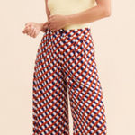 Corey Lynn Calter Flowy Pleated Pants Bold Print Wide Leg Rayon Trousers Sz XS Brown Photo 0
