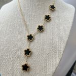 18K Gold Plated Floral Clover Y Lariat Elegant Necklace Set stainless steel Black Photo 4