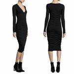 Opening Ceremony NEW  Womens Long Sleeve‎ Ruched V Neck Midi Dress Black Large Photo 1