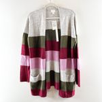 Caslon Long Sleeve Striped Colorblock Duster Open Cardigan Sweater Gray Small Photo 1
