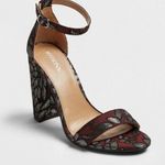 Merona  Lulu Burgundy and Silver Floral Brocade Block Heel Size 8.5 Photo 0