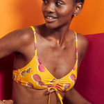 Aerie NWT  V Ruched Scoop Bikini Top Women's Bright Mustard Swim Beach Size L Photo 0