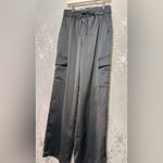 Rachel Zoe Charcoal Cargo Pants Grey Small Satin Silk Wide Leg Photo 4