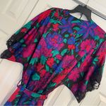 Vintage Satin Floral Robe Kimono Lace Trim Tropical One Size Red Size undefined Photo 10