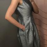 White House | Black Market WHBM | 0 | Sparkle Cocktail Dress Belted Fit Flare Sleeveless Metallic Silver Photo 1